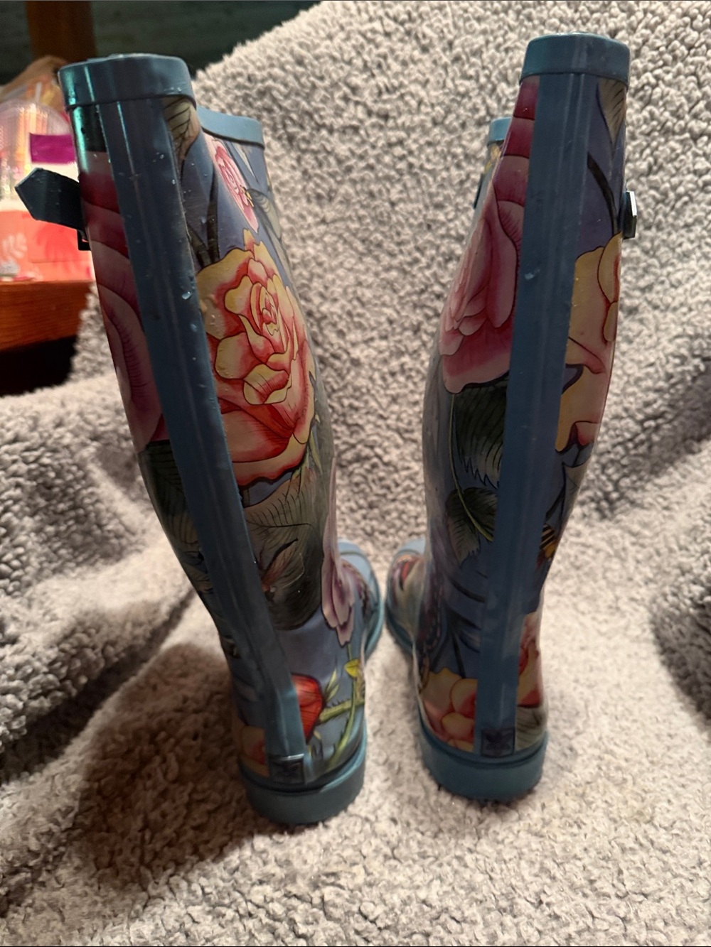 Anuschka Blue Floral & Butterfly Tall Women's Rain Boots 10 women - Picture 6 of 6